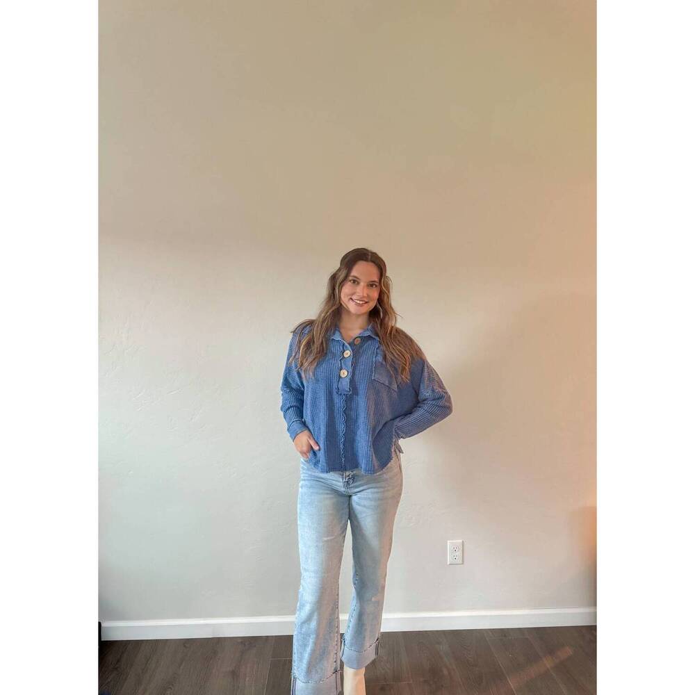 NEW BLUE BUTTERCUP mineral dyed waffle tunic top in blue
